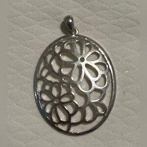 Large Oval Silver flower charm